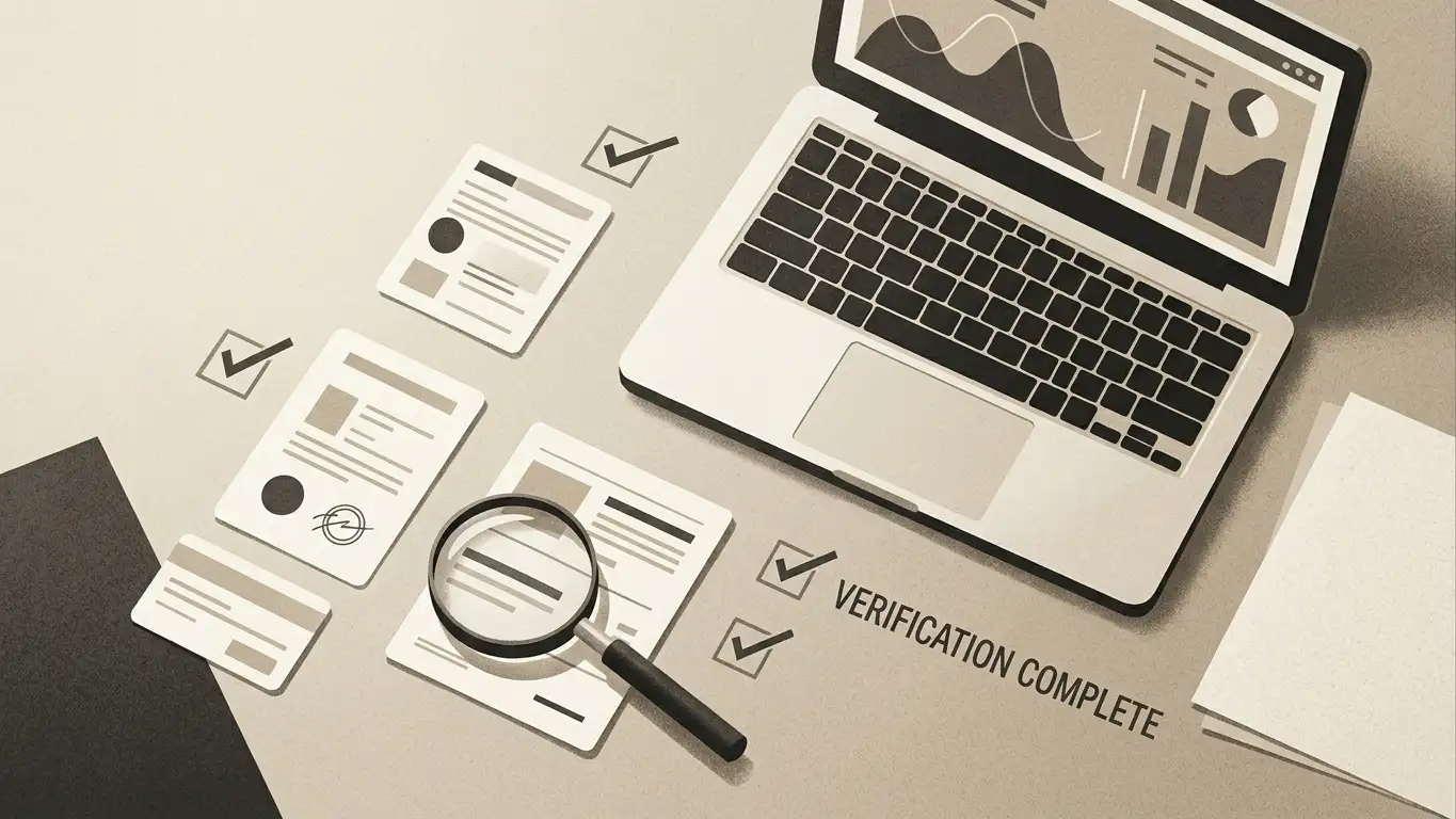 Editorial illustration of a UK player comparing status, licence, payment and safety checks